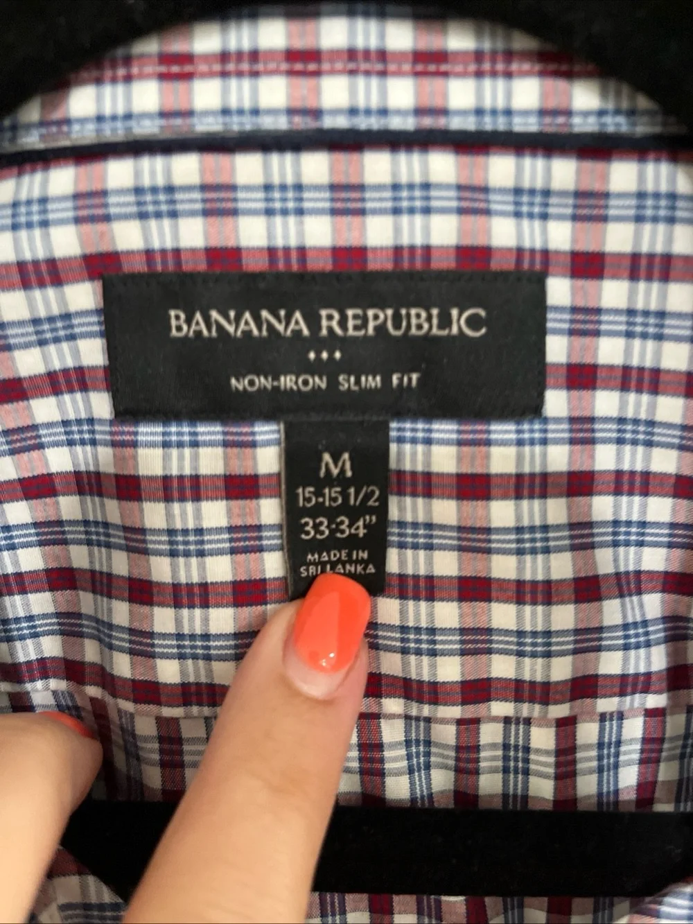 Banana Republic Red & Blue Non Iron Slim Fit Checked Dress Shirt Medium